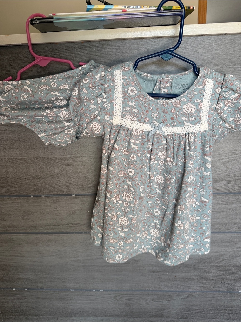 Modest Moments Girls' Floral Lace-Trim Sage Dress